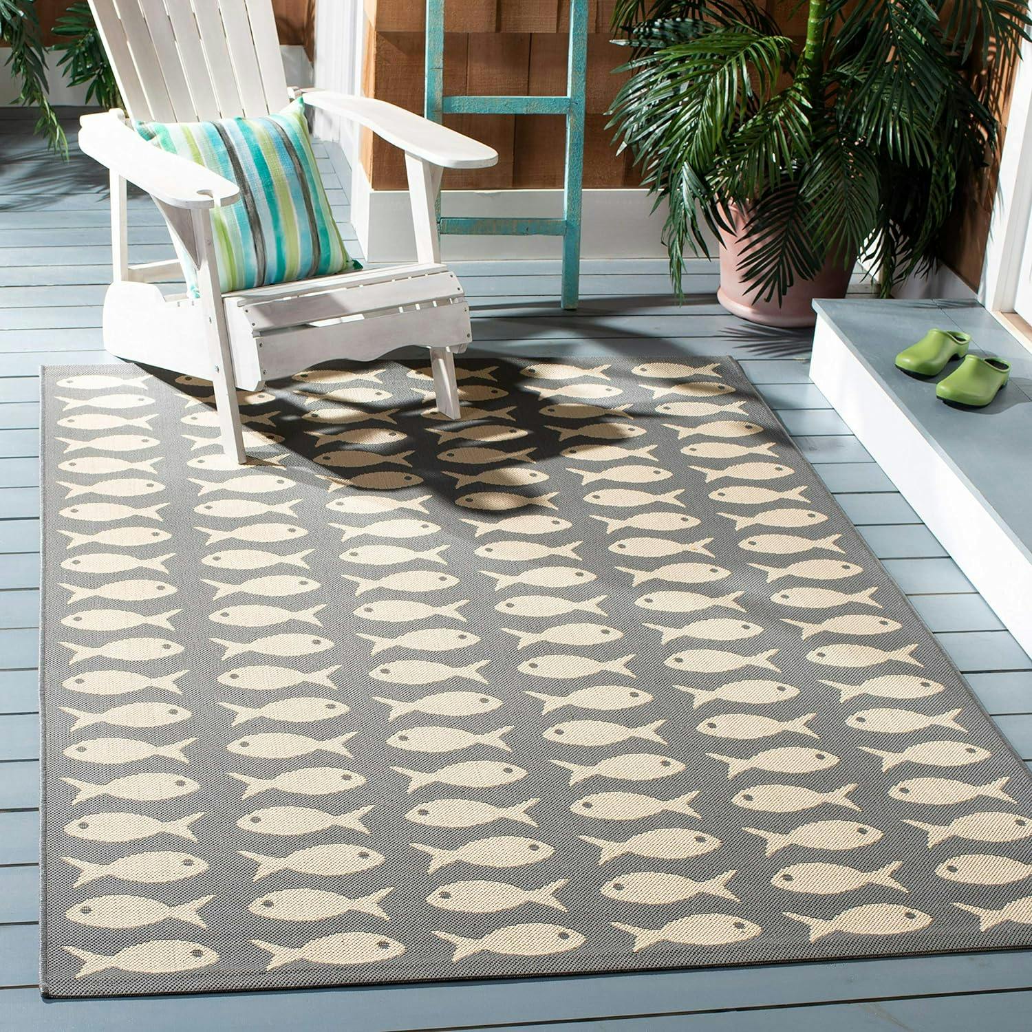 Reversible Grey-Beige Synthetic 4' Square Easy-Care Rug