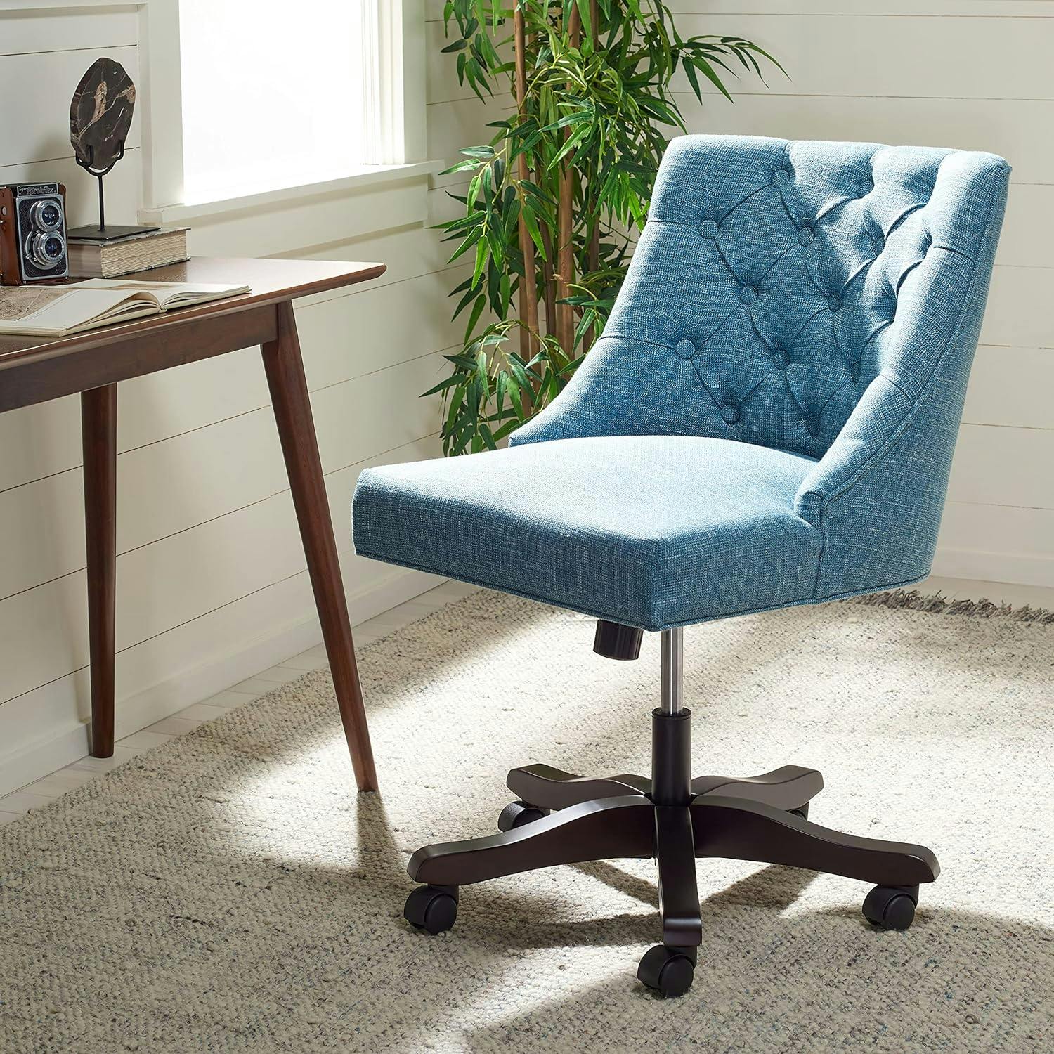 Soho Transitional Blue Wood Task Chair with Tufted Detail