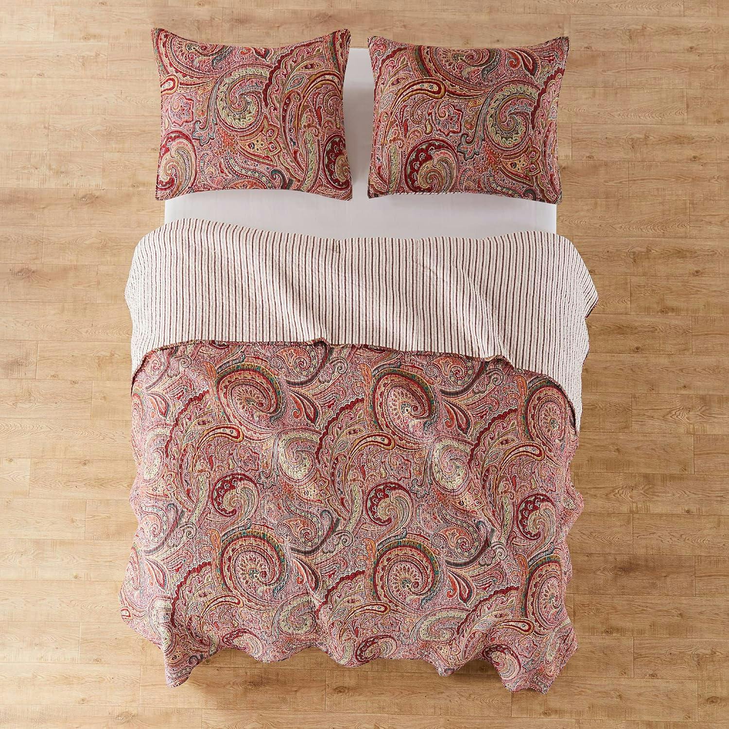 Paisley Perfection Full Cotton Quilt Set in Rich Burgundy and Red
