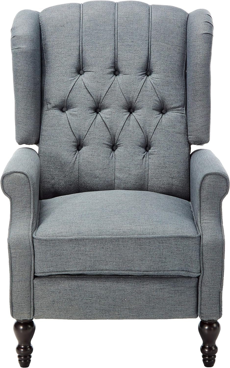Charcoal Wingback Pushback Recliner with Button-Tufted Accents
