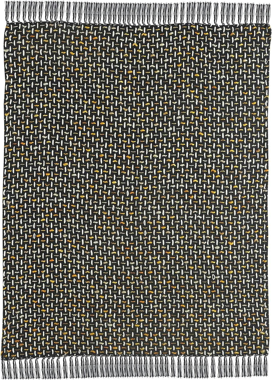Cozy Interwoven Black and Gold Cotton Throw Blanket, 50" x 60"