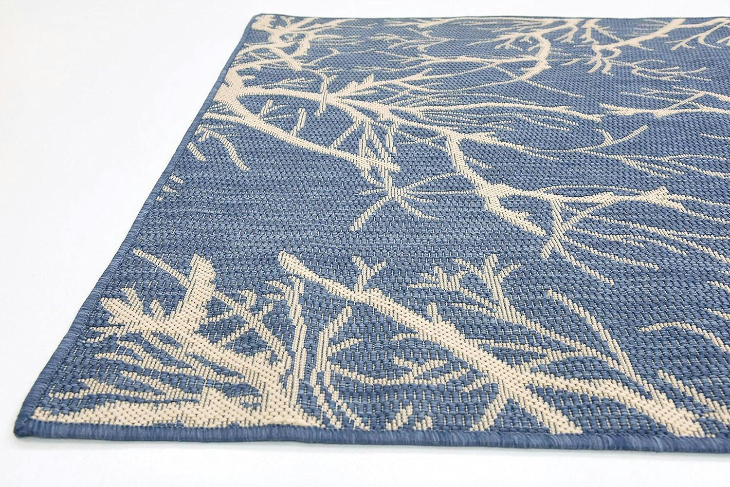 Reversible Blue Synthetic 4' x 6' Easy-Care Outdoor Rug