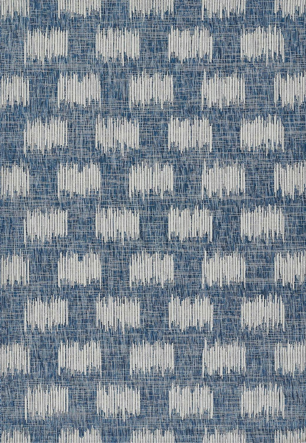 Chambray Blue Geometric 36"x24" Washable Outdoor Rug
