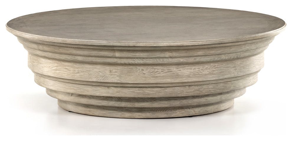 Weathered Blonde Oak Round Coffee Table with Solid Pine Base