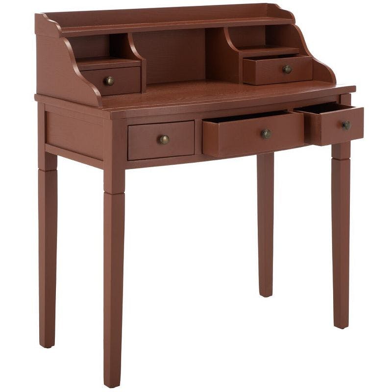 Transitional Henna Brown Wood Writing Desk with Hutch and Drawers