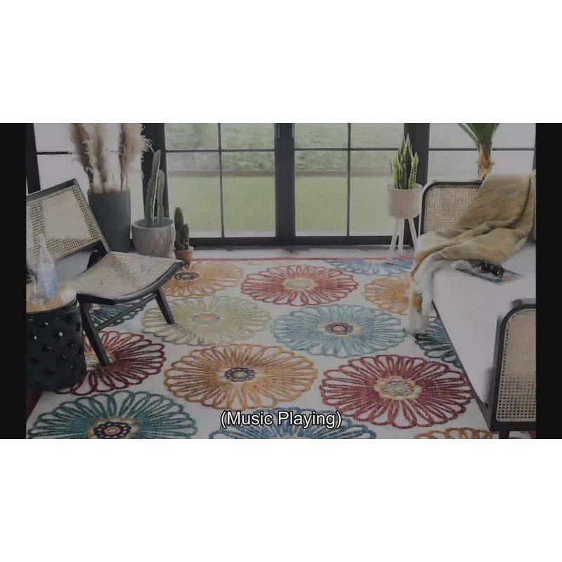 Elegant Cream/Red Floral Synthetic 3' x 5' Area Rug
