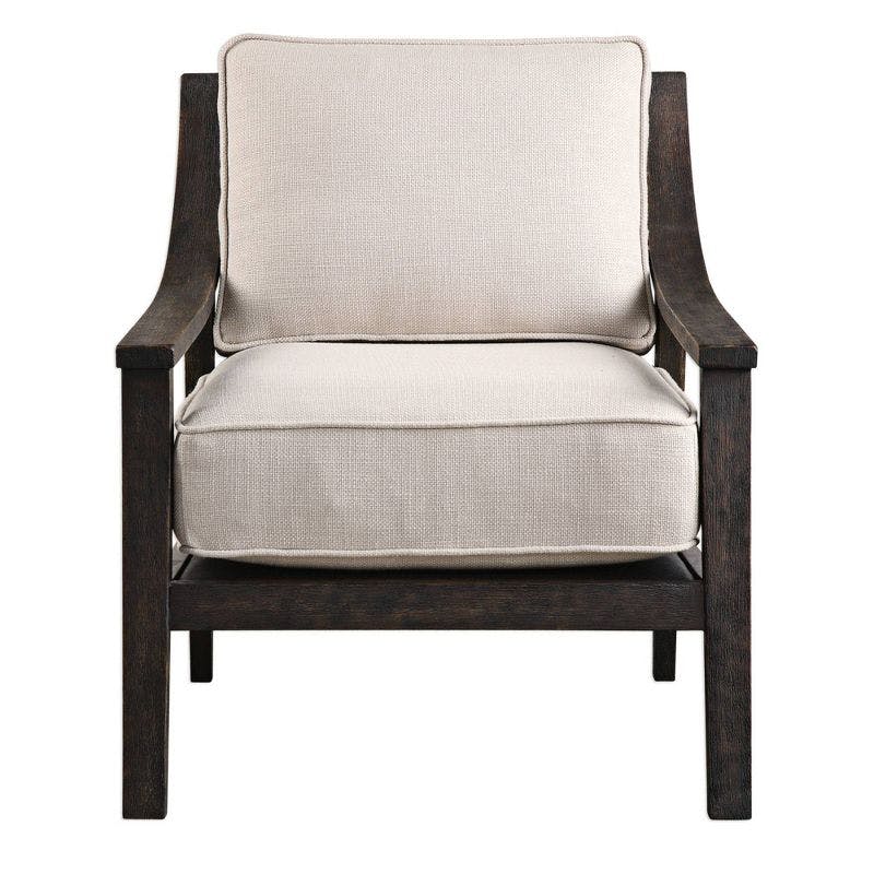 Lyle Transitional Neutral Beige Linen and Walnut Wood Accent Chair