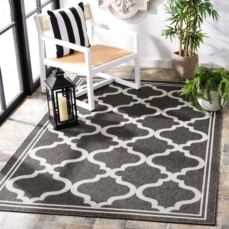 Charcoal and Ivory Geometric Synthetic 5'3" x 7'6" Area Rug