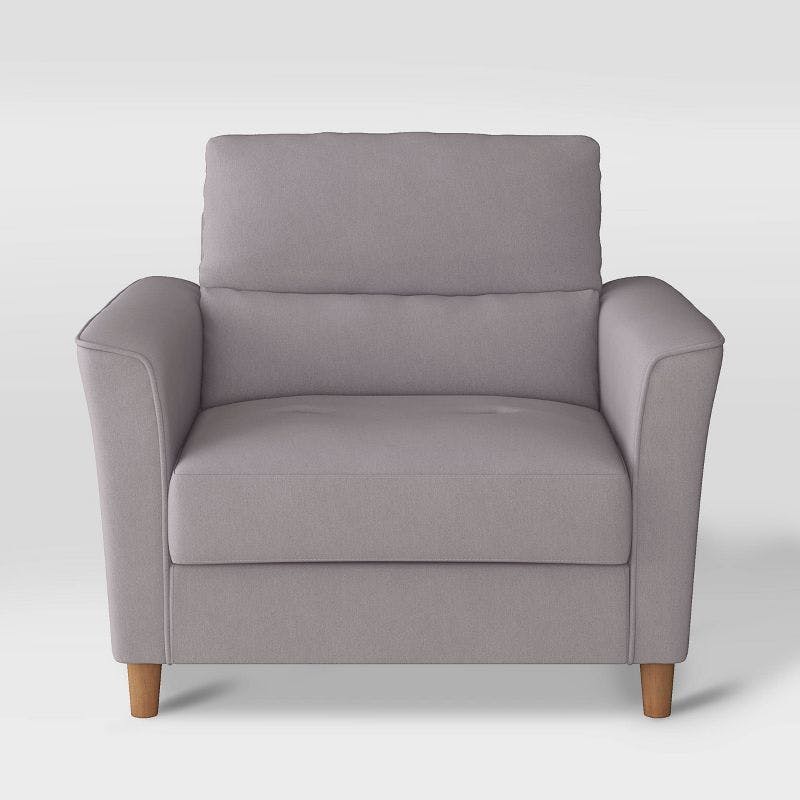 Flared Arm Light Grey Microfiber & Wood Accent Chair