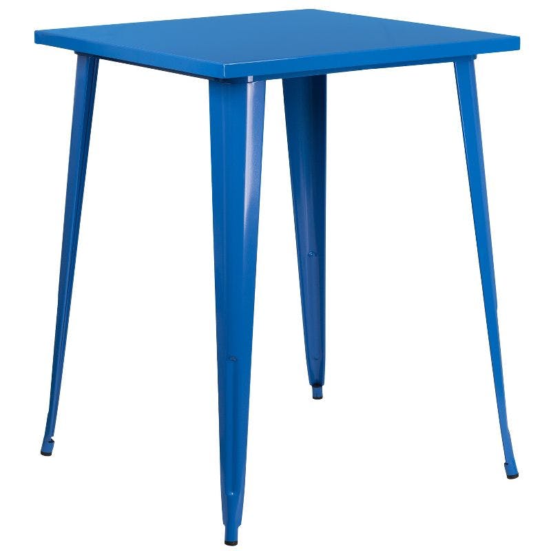 Vibrant Blue Square Metal Indoor-Outdoor Bar Height Table