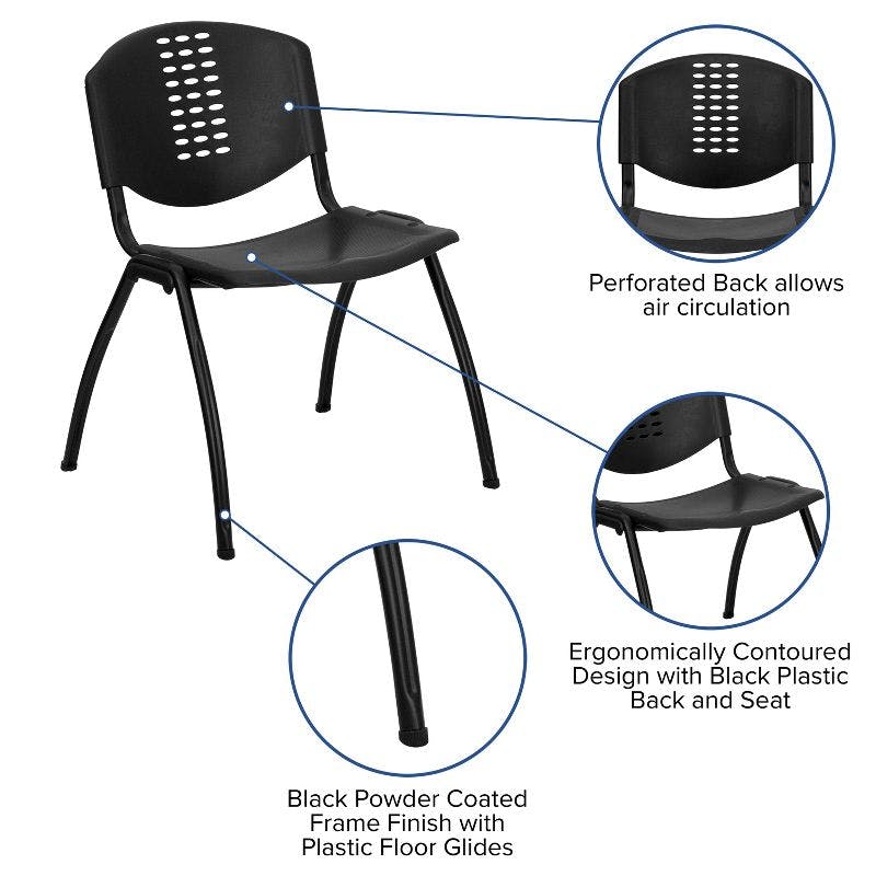 Contemporary Black Metal Stack Chair with Ventilation Holes