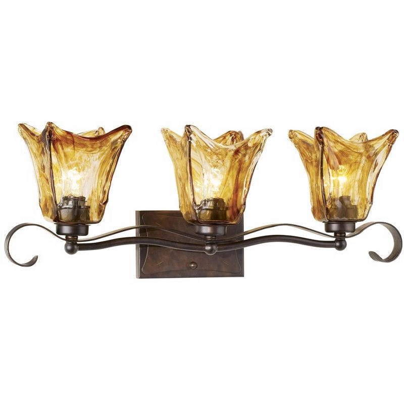 Vetraio Classic European 3-Light Vanity Fixture in Oil Rubbed Bronze with Toffee Art Glass Shade