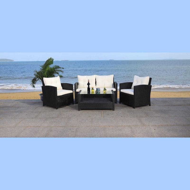 Coastal Charm Black and Beige 4-Piece Outdoor Patio Set