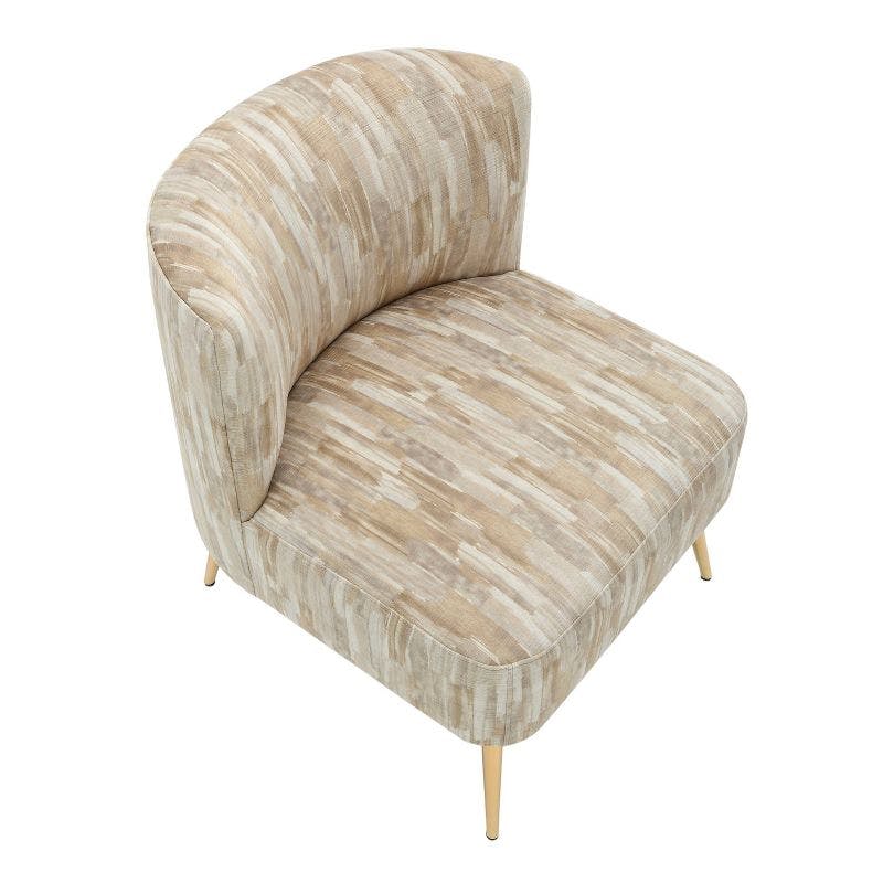 Contemporary Light Brown Slipper Chair with Gold Metal Legs