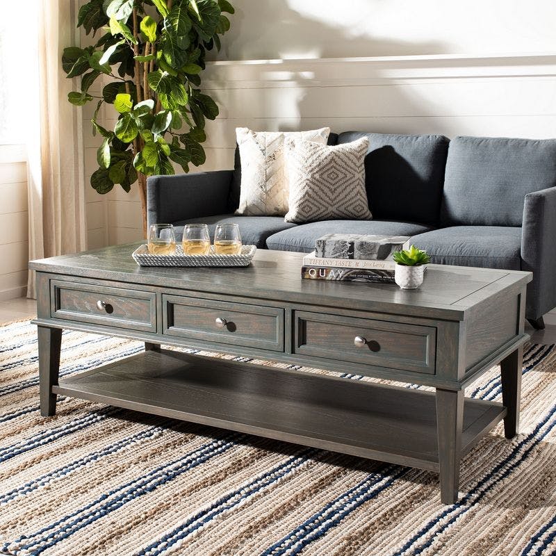 Transitional Ash Grey Rectangular Coffee Table with Storage
