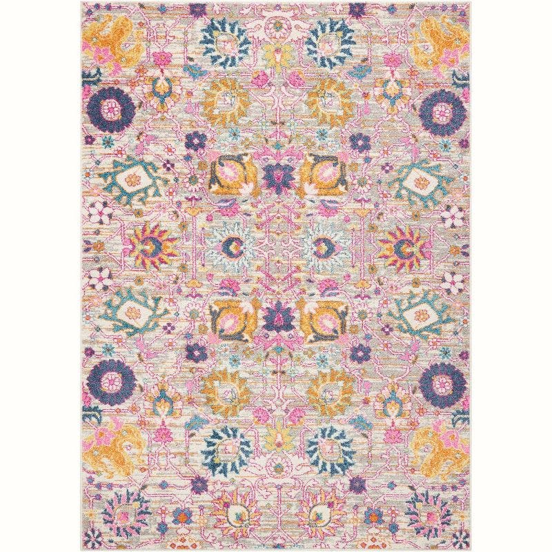 Elysian Silver Floral 5'3" x 7'3" Synthetic Area Rug