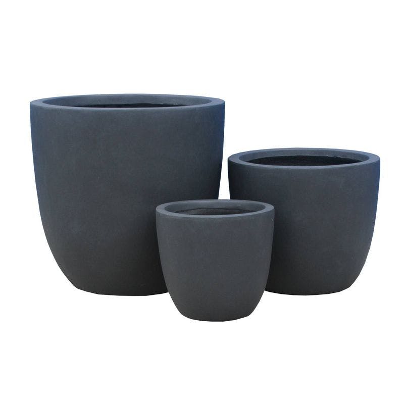 Modern Charcoal Concrete Round Planters, Set of 3