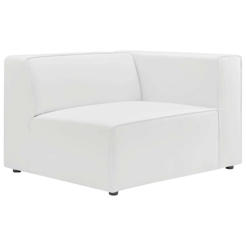 Expansive White Vegan Leather Right-Arm Chair with Elegant Piping