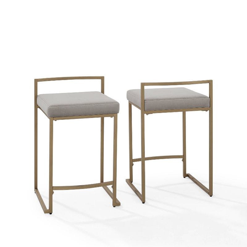 Harlowe Modern Gray Leather & Gold Metal Counter Stools, Set of 2