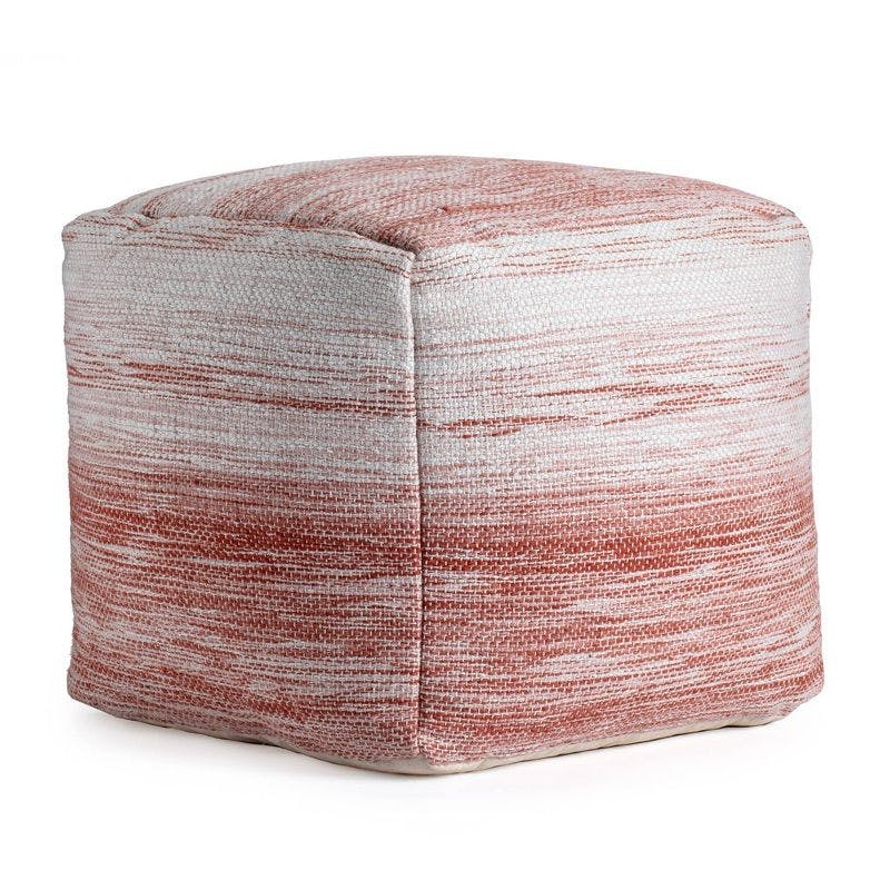 Caledonia Square 21" Red & Ivory Handmade Pouf Ottoman