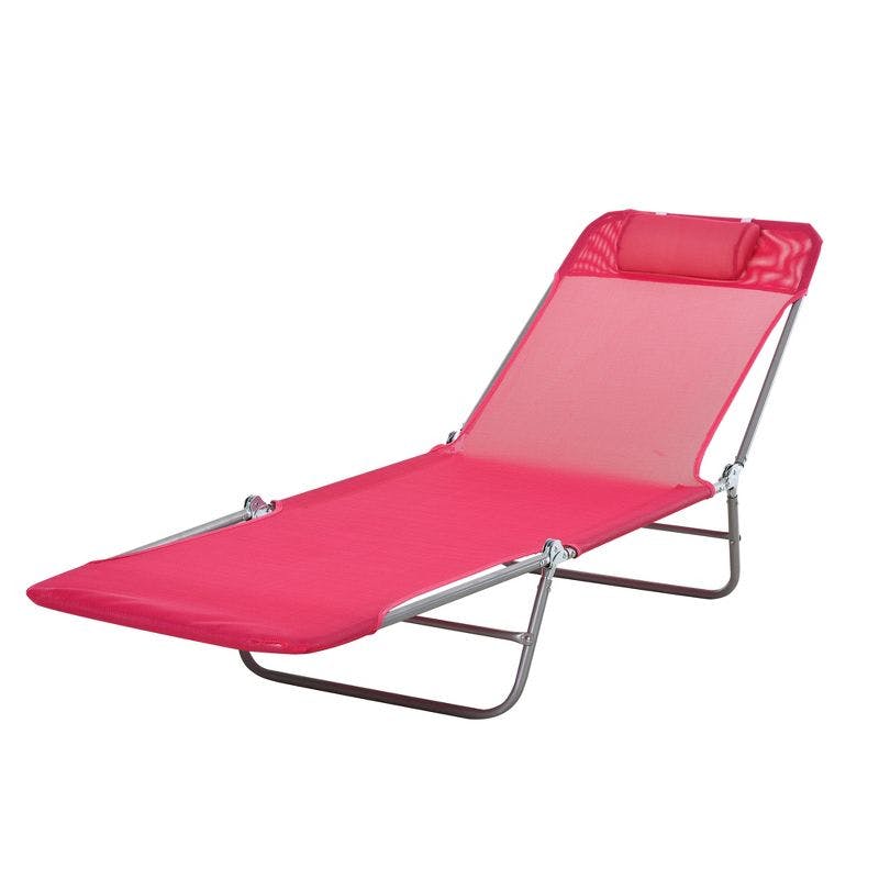 Outsunny Portable Mesh Chaise Lounge Chair, 5-Position Reclining, Pink & Silver
