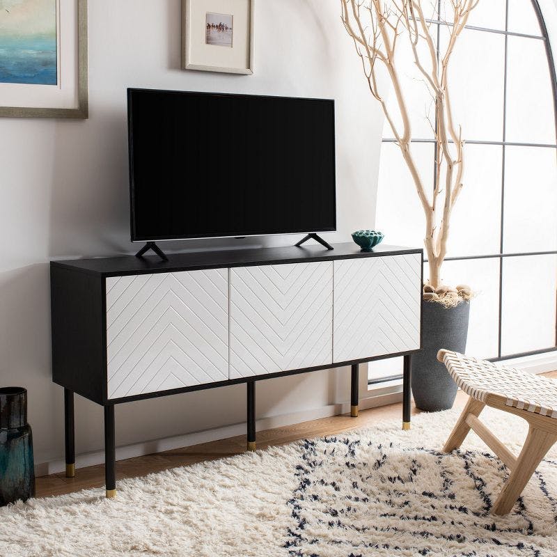 Retro Flair Black and White Media Console with Brass Caps, 55"