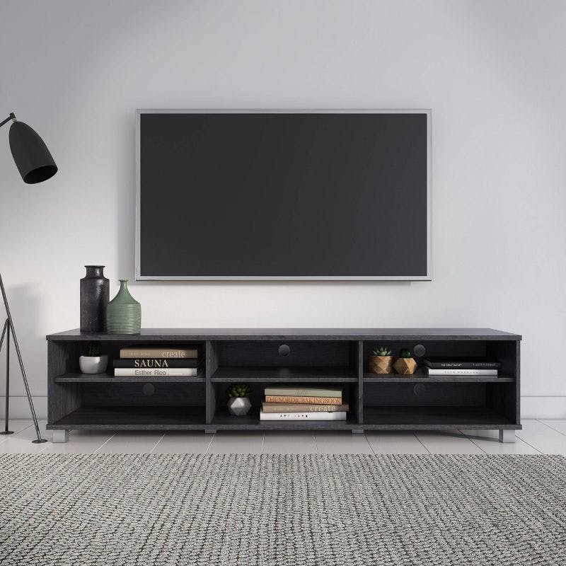 Modern Gray Wood Grain & Silver Leg TV Stand for Up to 85" TVs