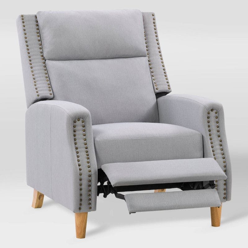 Lynwood Light Grey Fabric Recliner Chair with Nailhead Trim