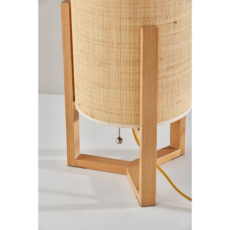 Quinn Natural Wood Table Lantern with Woven Raffia Shade