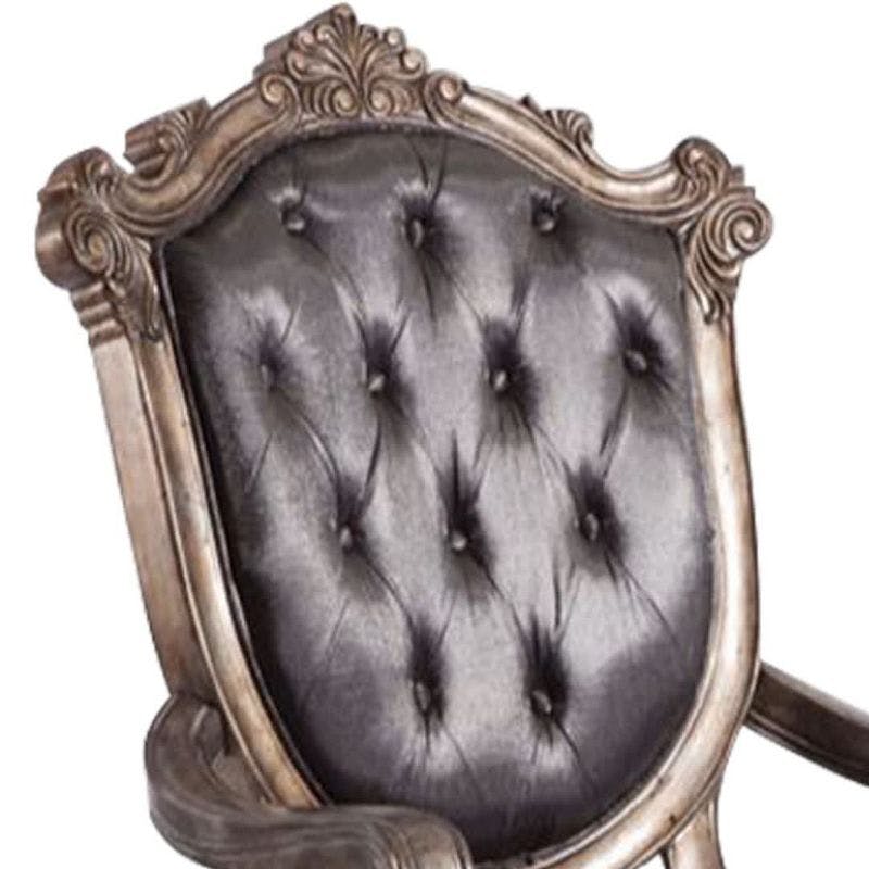 Regal Windsor Accent Chair in Silver Gray Silk & Antique Platinum