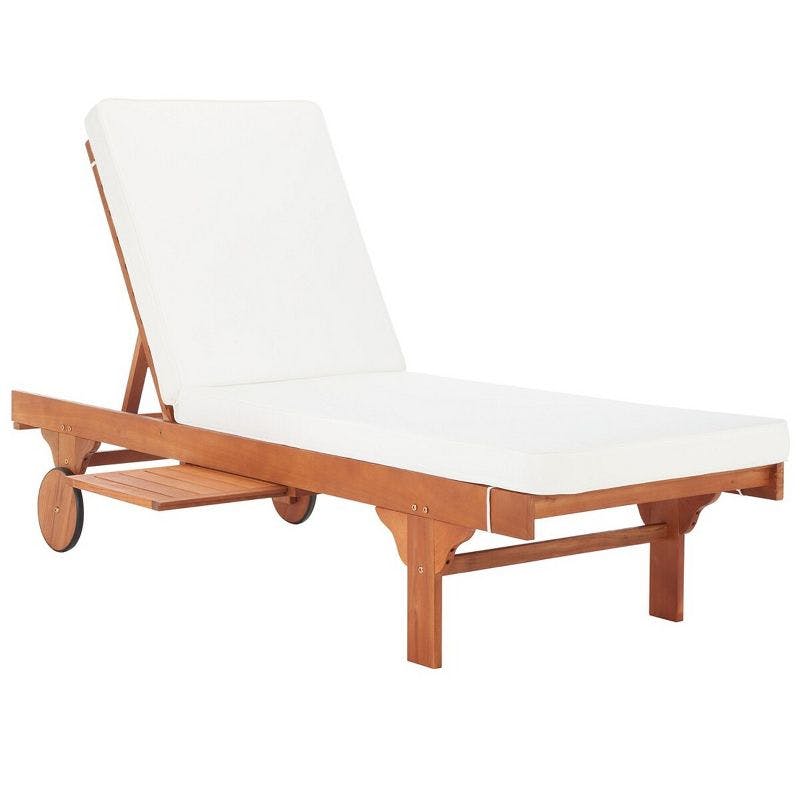 Transitional Newport Eucalyptus Chaise Lounge with Side Table, Natural Beige