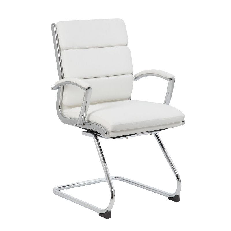 Chic White CaressoftPlus Executive Guest Chair with Chrome Finish