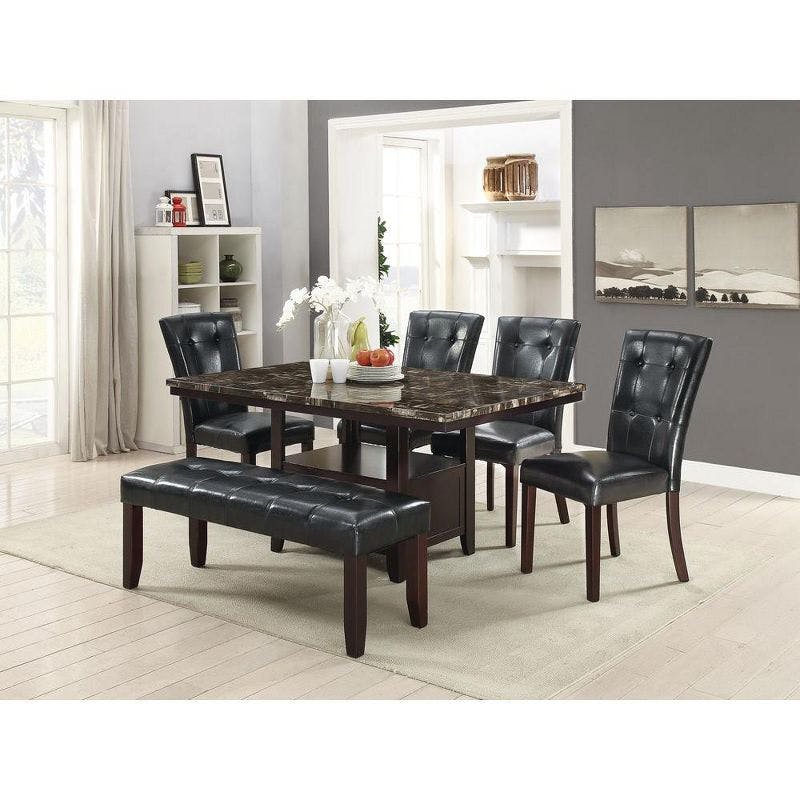 Modern Luxe Black Faux Leather and Wood Dining Chairs, Set of 2