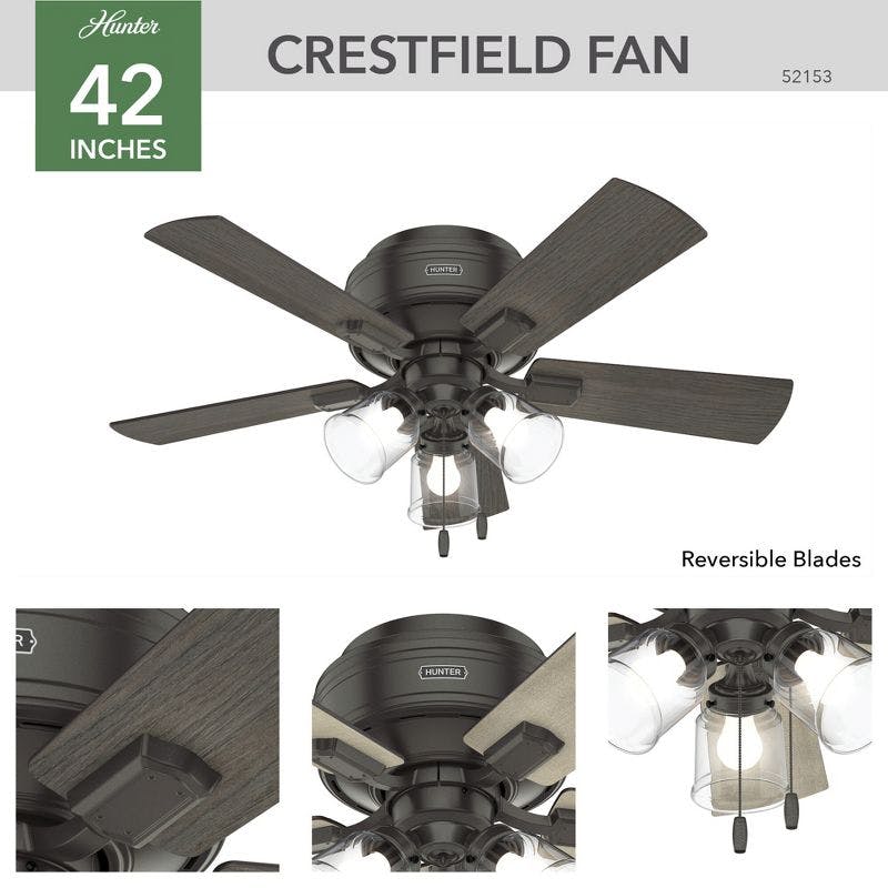 Noble Bronze 42" Crestfield Ceiling Fan with LED Lighting and Reversible Blades