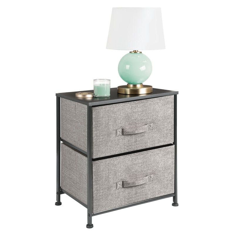 Graphite Gray Fabric 2-Drawer Compact Nightstand with Wood Top
