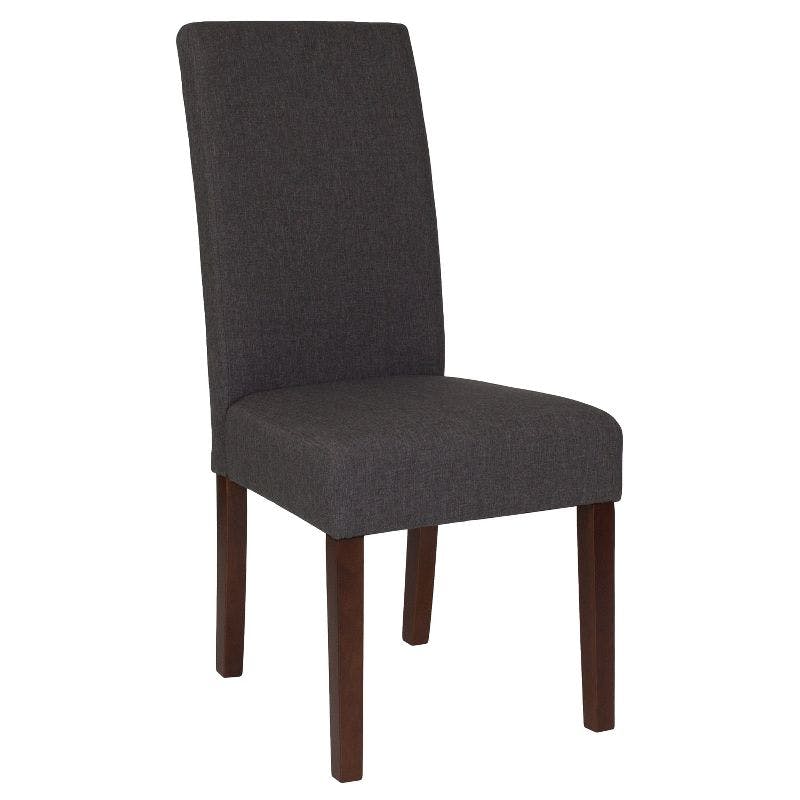 High Parsons Light Gray Fabric Side Chair with Mahogany Wood Legs