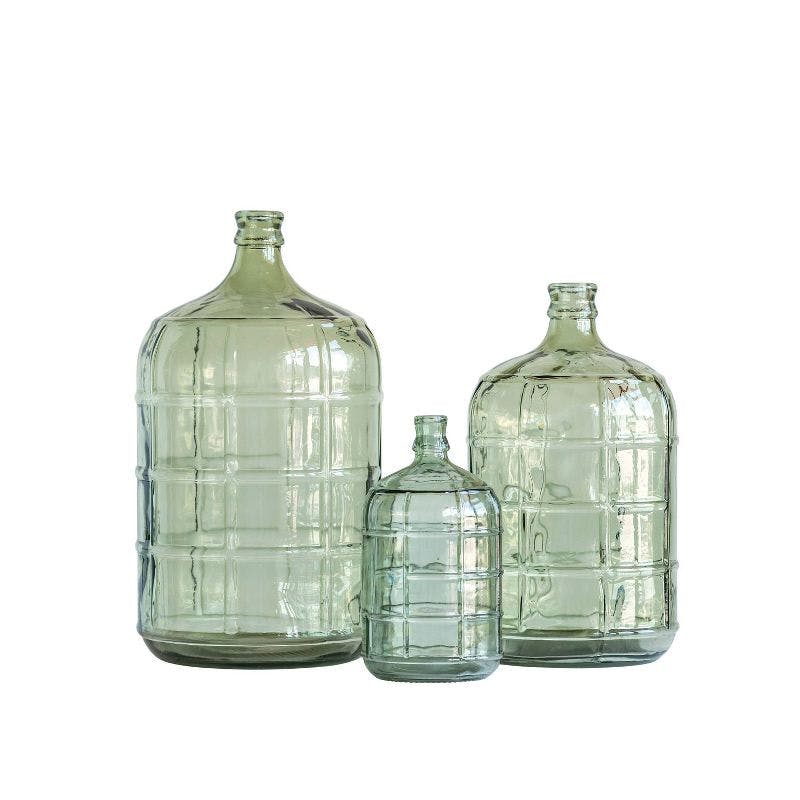Embossed Windowpane 19.5'' Vintage Green Glass Decorative Bottle