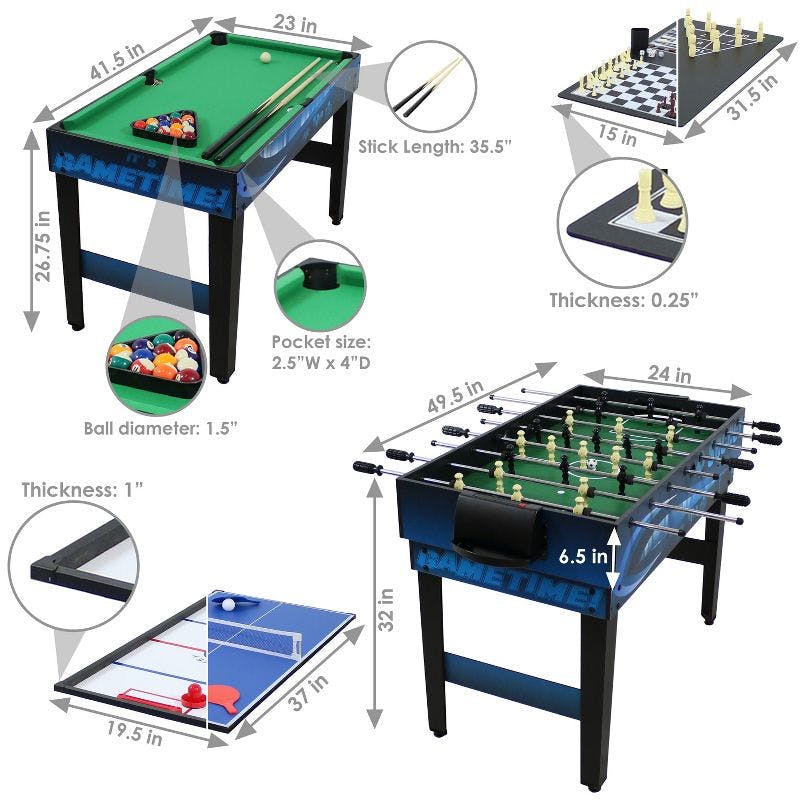 Game Time Blue 10-in-1 Multi-Game Table for Family Fun Nights