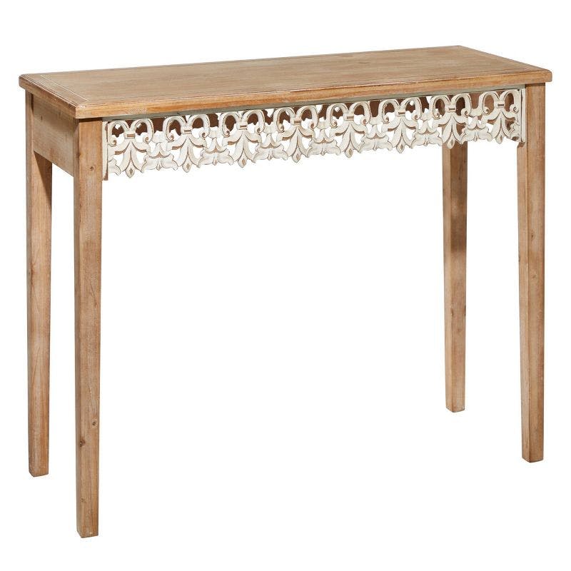 Elegant Farmhouse Whitewashed Wood and Glass Console Table with Storage