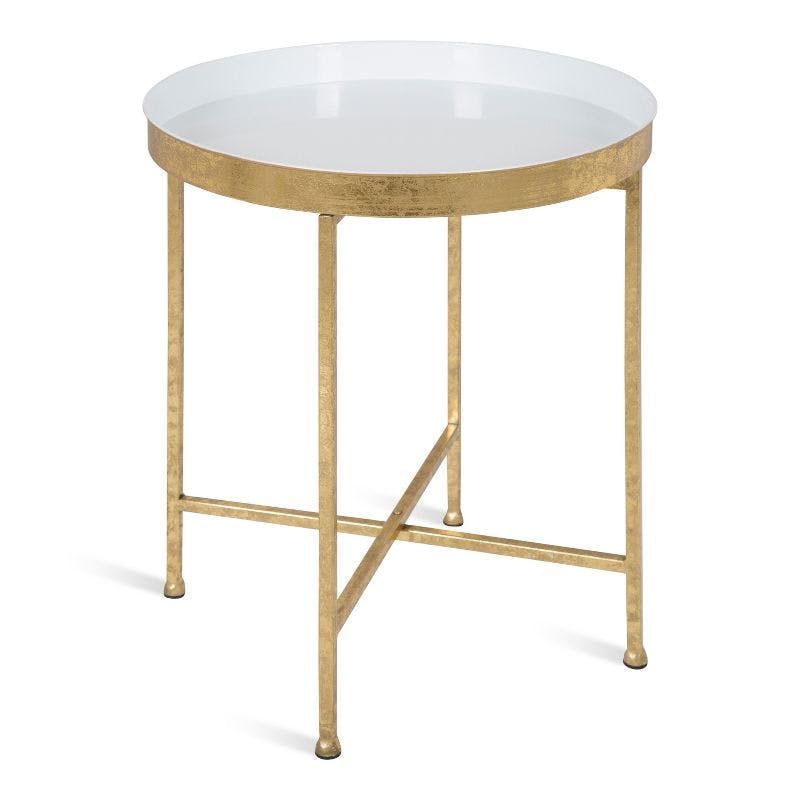 Celia Round White and Gold Metal Mirrored Side Table, 21"