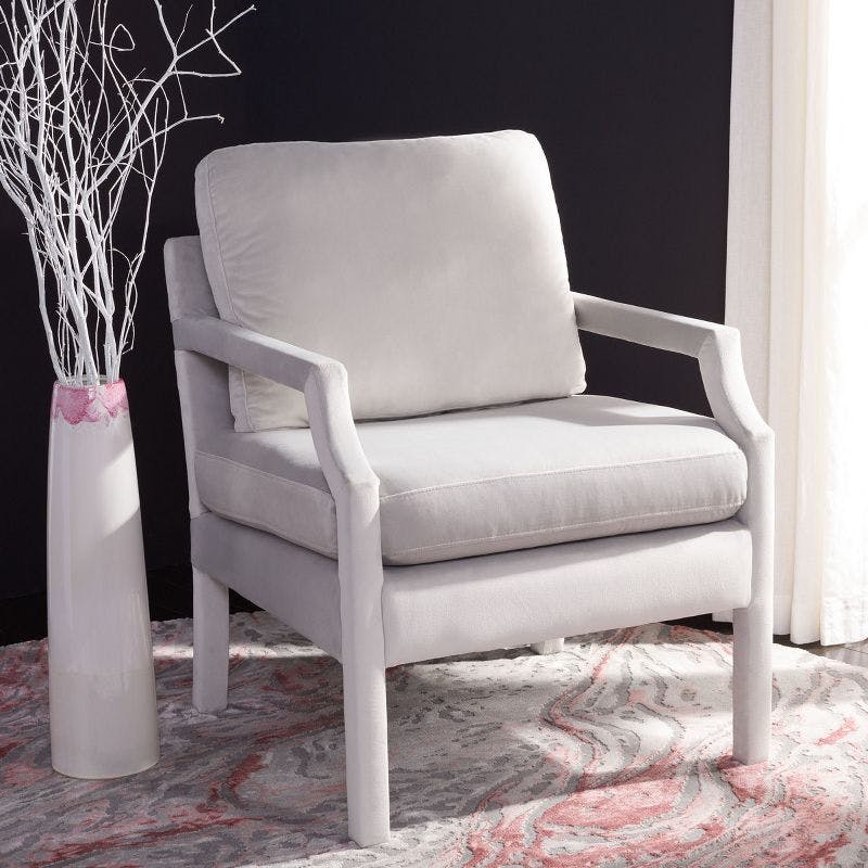 Light Grey Velvet Wood Spot Accent Armchair