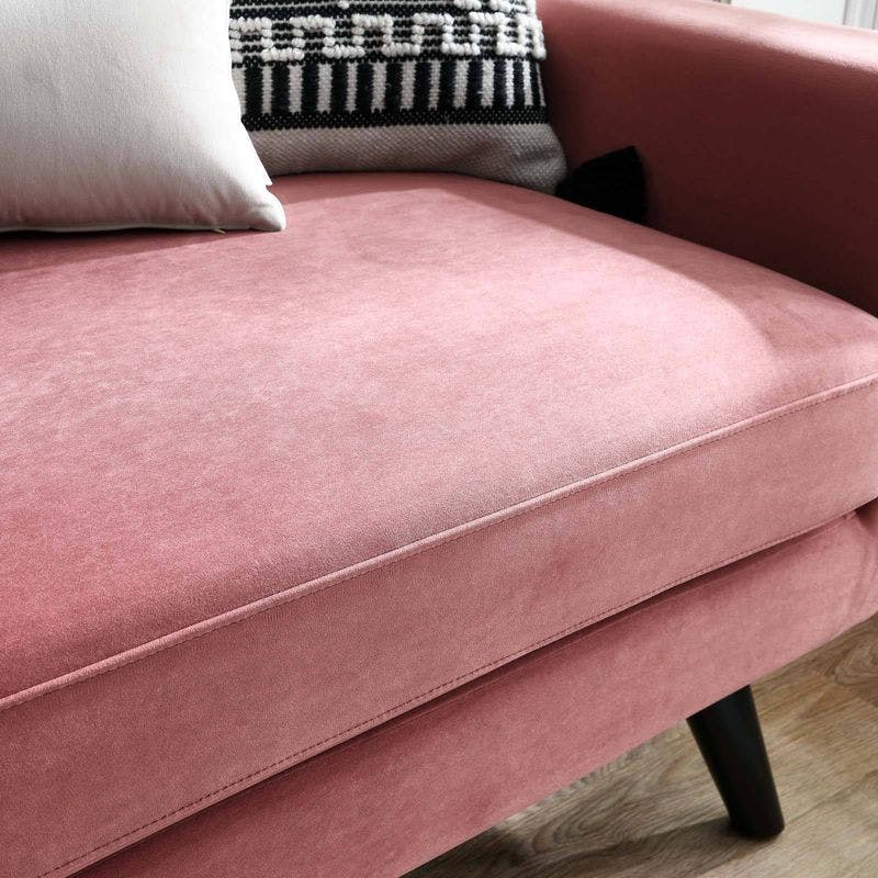 Dusty Rose Velvet Tufted Loveseat with Track Arms and Wood Legs