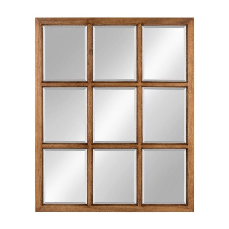 Rustic Caramel 26" x 32" Solid Wood 9-Pane Windowpane Wall Mirror
