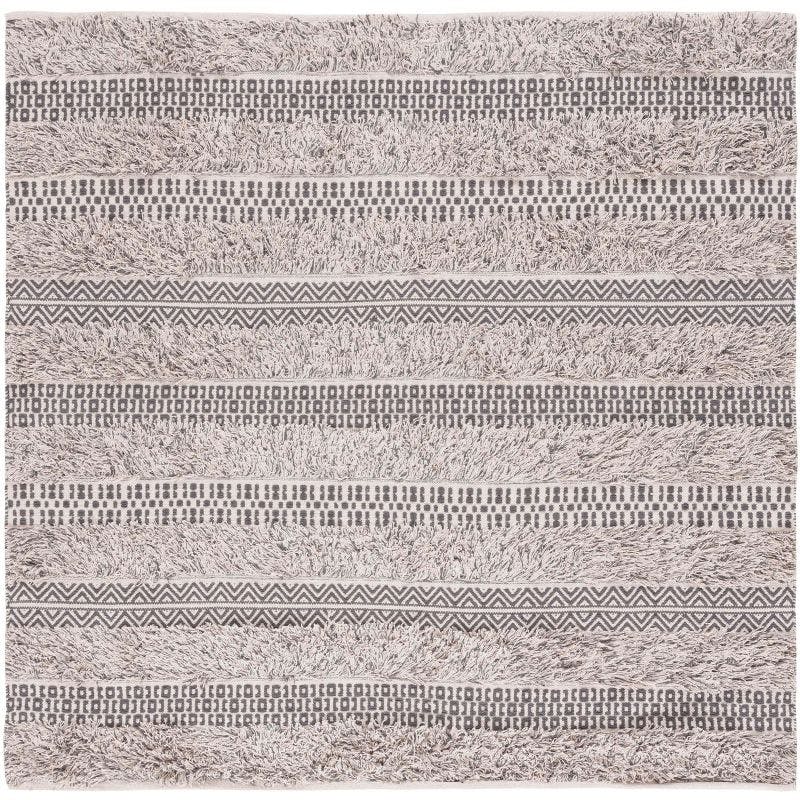 Handwoven Artisan Gray & Ivory Cotton 6' Square Rug