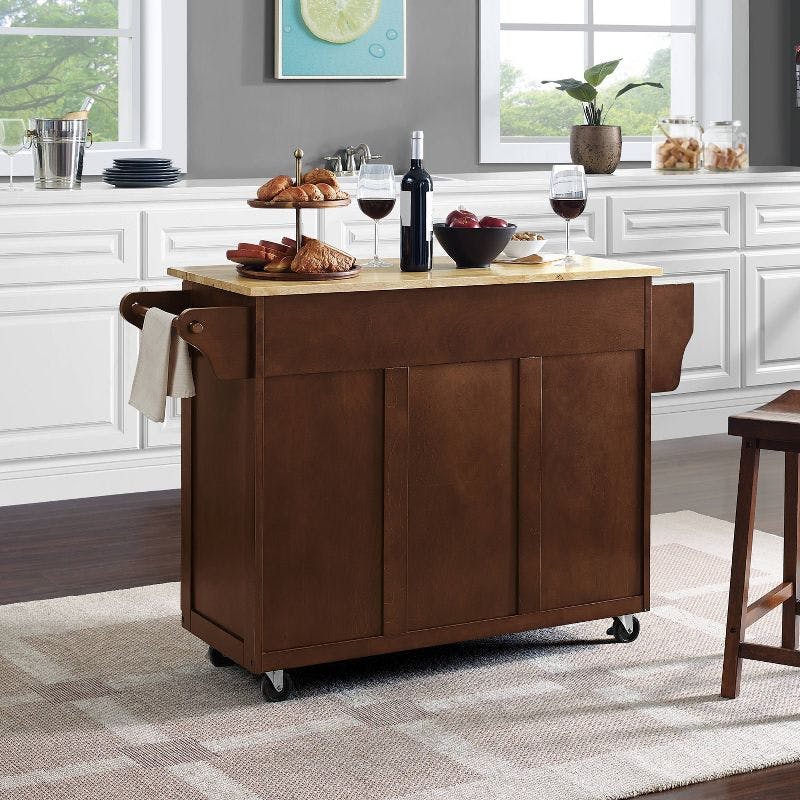 Eleanor 44" Mahogany Natural Wood Kitchen Cart with Spice Rack