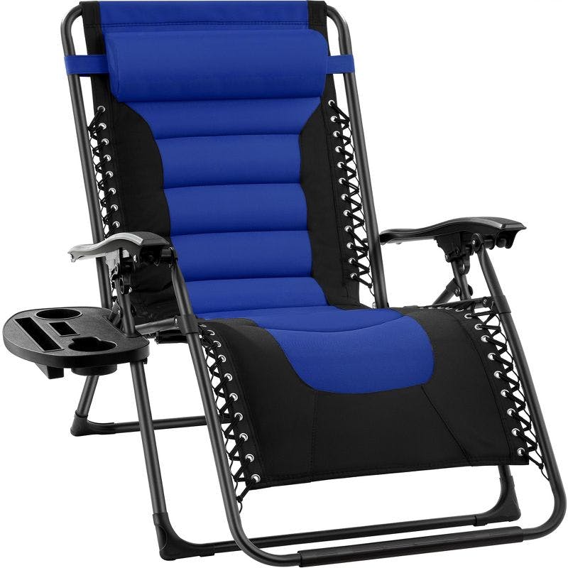Oversized Zero Gravity Beach Lounger with Side Tray in Blue