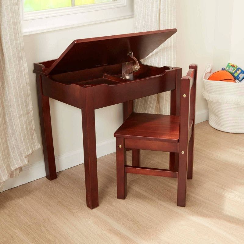 Espresso Brown Wooden Writing Desk with Filing Cabinet for Kids