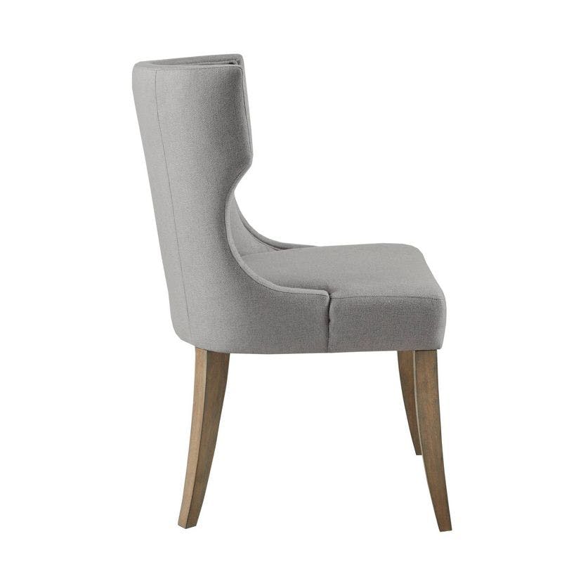 Elegant Light Grey Upholstered Wingback Dining Chair with Wood Legs
