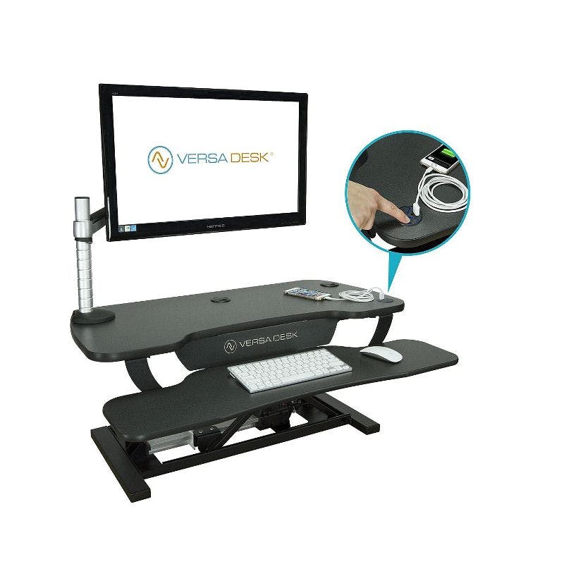 PowerPro 40" Black Electric Adjustable Standing Desk Converter with USB