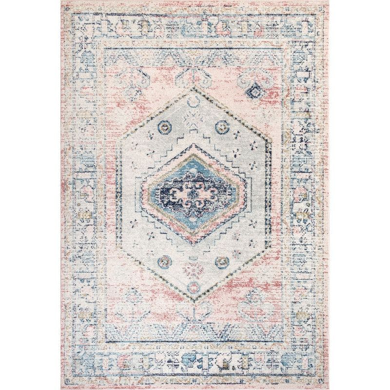 Distressed Blue Oriental 5' x 7' Synthetic Easy-Care Area Rug